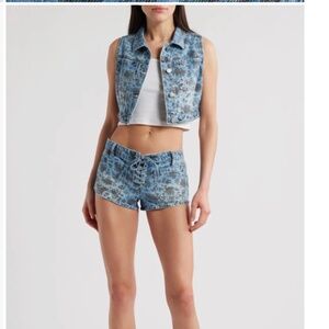 PTCL Fae Floral Denim Lace Up SHORTS 26 - Festival Coachella Outfit; set- availa